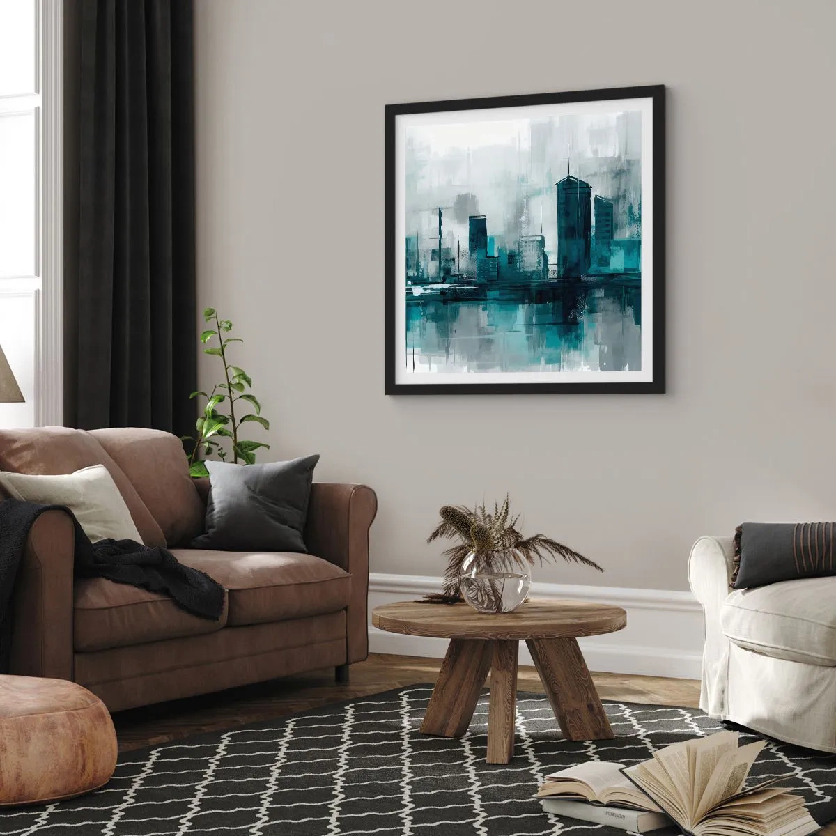 Poster in einem schwarzem Rahmen - Eine Stadt in der Farbe des Regens - 60x60 cm