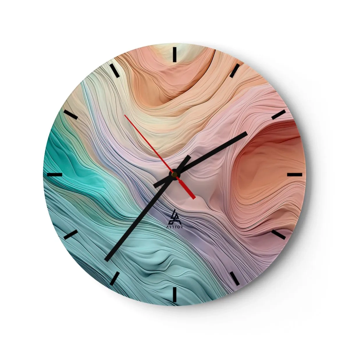 Wanduhr - Glasuhr - Regenbogenwelle - 40x40 cm