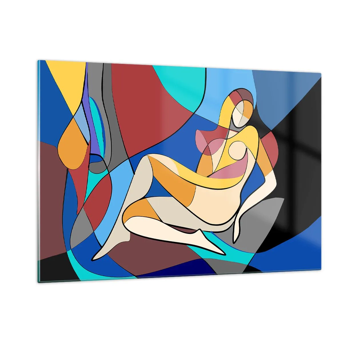 Glasbild - Bild auf glas - Kubistische Frau in einer abstrakten Komposition - 120x80cm - Kubistischer Akt - Moderne Wanddekoration für Wohnzimmer und Schlafzimmer ARTTOR