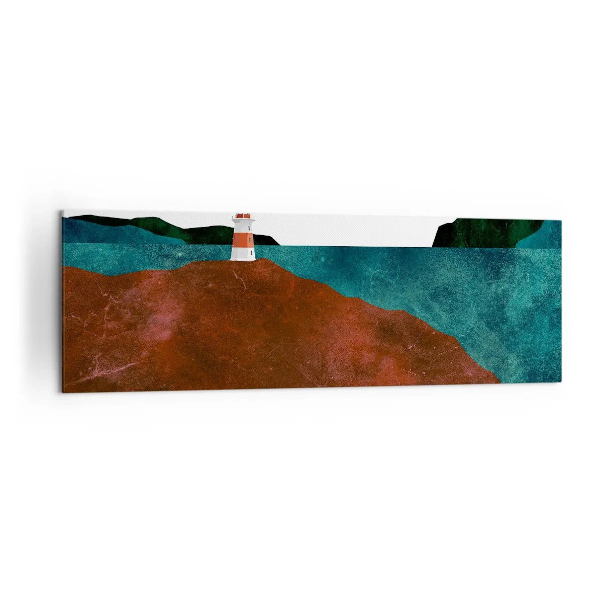 Bild auf Leinwand - Leinwandbild - Ein Leuchtturm vor der Kulisse von Bergen und Meer - 160x50cm - Aufs Meer starren - Moderne Wanddekoration für Wohnzimmer und Schlafzimmer ARTTOR