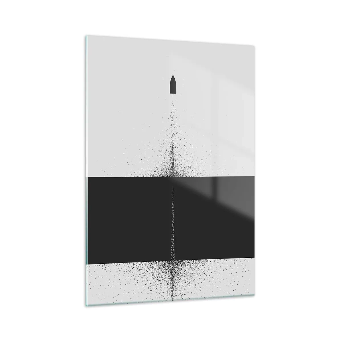 Glasbild - Bild auf glas - Eine abstrakte Komposition aus Schwarz und Weiß mit einer dynamischen Linie - 50x70cm - Direkt zum Ziel - Moderne Wanddekoration für Wohnzimmer und Schlafzimmer ARTTOR