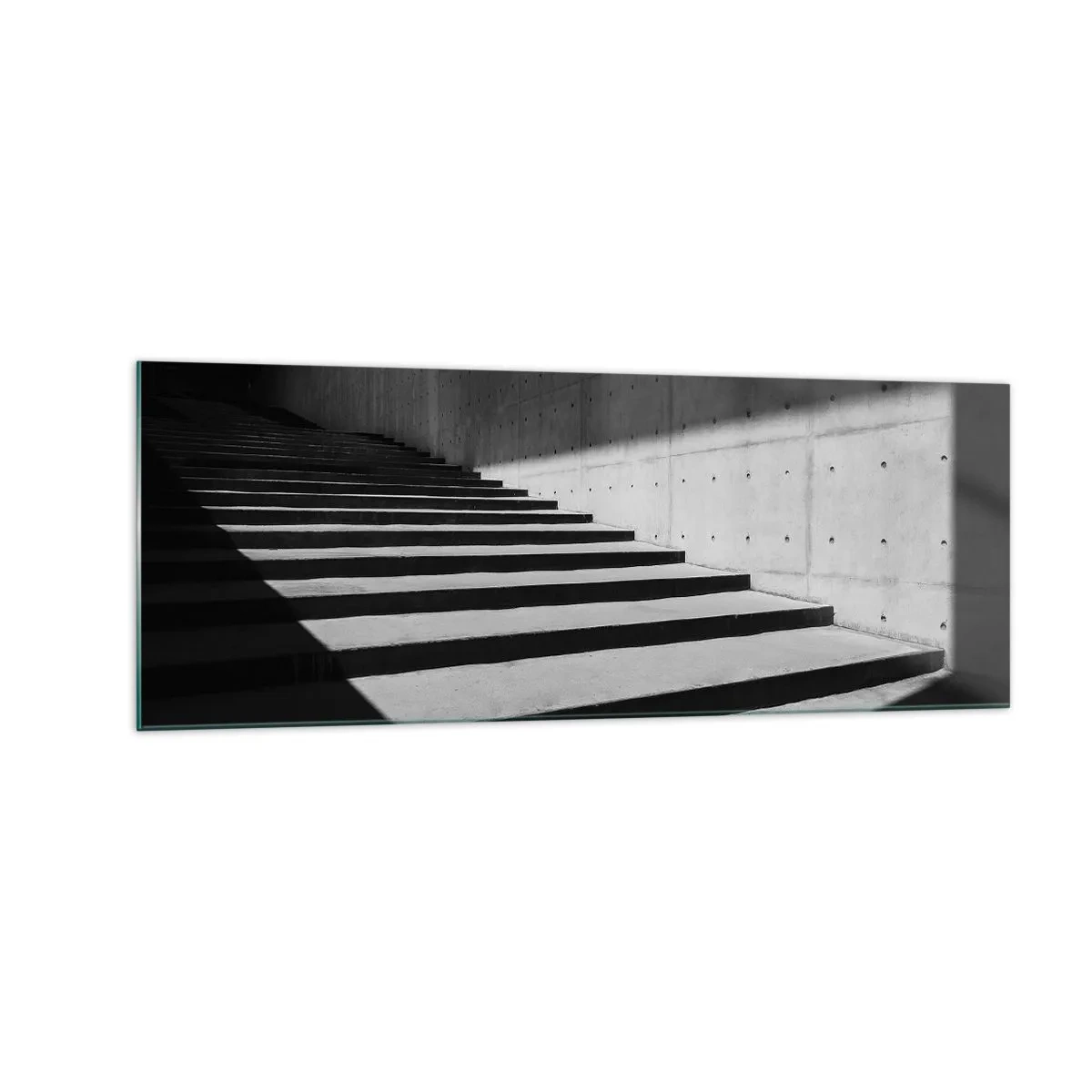 Glasbild - Bild auf glas - Treppe im minimalistischen Stil in Schwarz und Weiß - 140x50cm - Rohe Schönheit des Modernismus - Moderne Wanddekoration für Wohnzimmer und Schlafzimmer ARTTOR