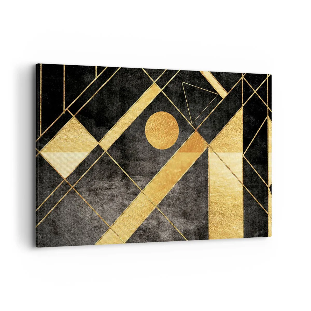 Bild auf Leinwand - Leinwandbild - Geometrische Formen in Gold- und Schwarztönen - 120x80cm - Die Sonne der Wüste - Moderne Wanddekoration für Wohnzimmer und Schlafzimmer ARTTOR
