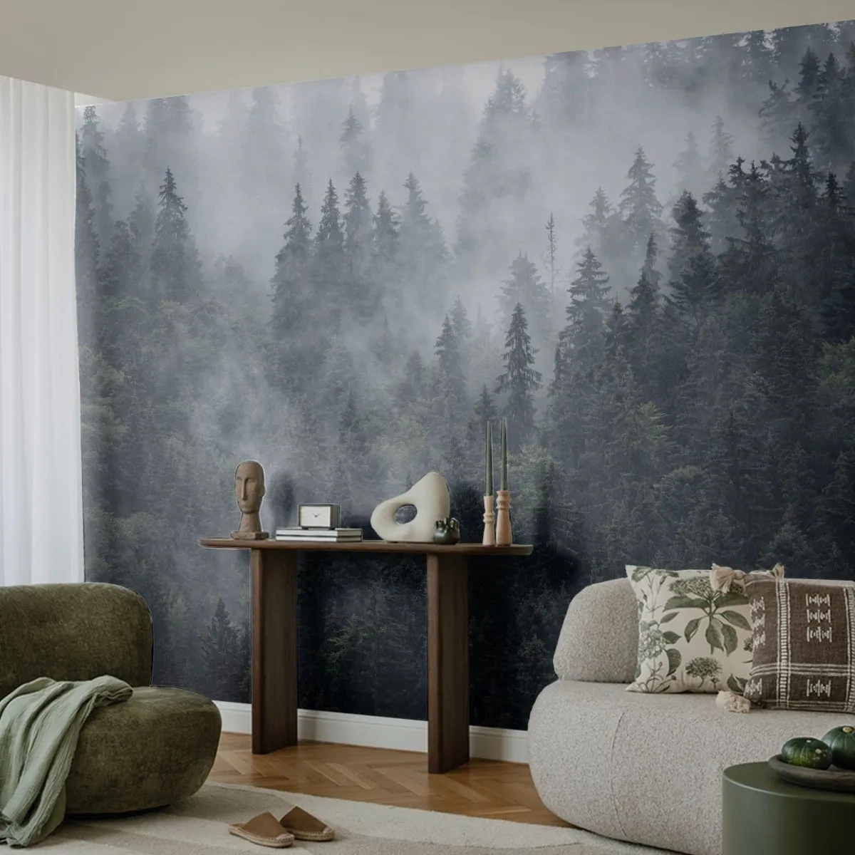 Selbstklebende Fototapete Deluxe Sticker - Walddämmerung - Landschaft, Wald, Natur - 500x350 cm