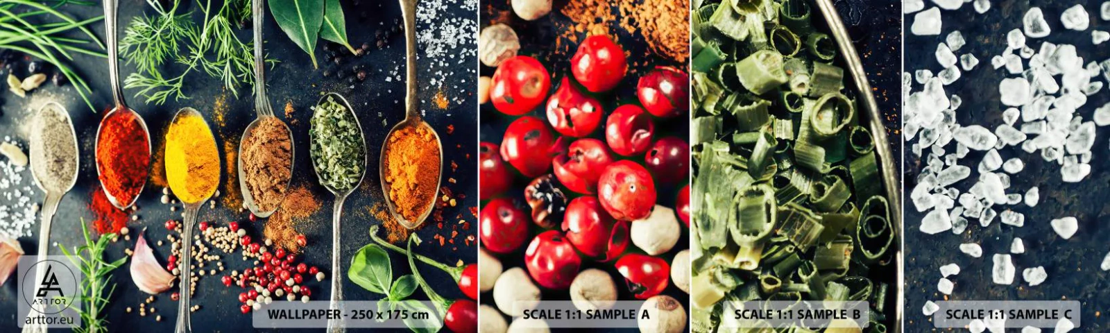 Fototapeten Muster Selbstklebend Deluxe Sticker - Kulinarische Magie - Gewürze, Kräuter, Küche - 100x30 cm