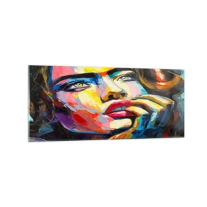Glasbild - Bild auf glas - Farbenfrohes Frauenporträt im expressionistischen Stil - 120x50cm - Träume fliegen am Himmel wie Vögel - Moderne Wanddekoration für Wohnzimmer und Schlafzimmer ARTTOR