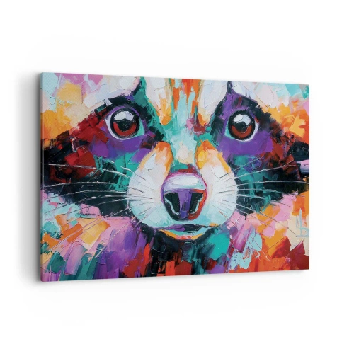 Bild auf Leinwand - Leinwandbild - Ein farbenfrohes Porträt eines Waschbären im Stil der expressiven Malerei. - 120x80cm - Nur gute Emotionen - Moderne Wanddekoration für Wohnzimmer und Schlafzimmer ARTTOR