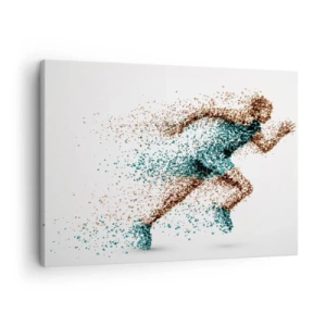 Bild auf Leinwand - Leinwandbild - Eine dynamische Läuferfigur aus winzigen Partikeln - 70x50cm - Das Leben ist ein Lauf - Moderne Wanddekoration für Wohnzimmer und Schlafzimmer ARTTOR