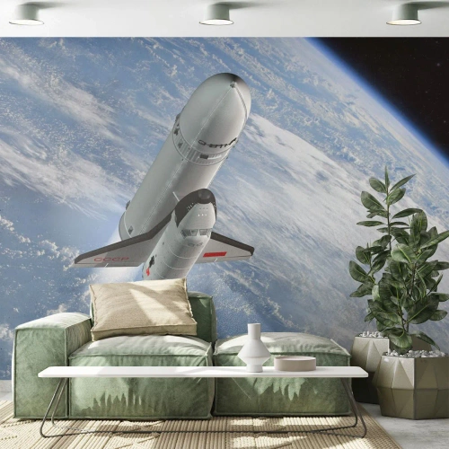 Fototapete Standard Eco - Space Shuttle im Weltraum über der Erde - 100x70cm - Kosmischer Aufstieg - Moderne Wanddekoration für Wohnzimmer und Schlafzimmer ARTTOR