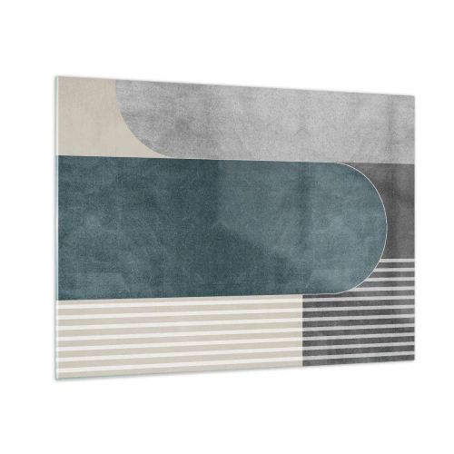 Glasbild - Bild auf glas - Geometrische Form in Grau-, Beige- und Grüntönen - 70x50cm - Komposition auf der Ebene - Moderne Wanddekoration für Wohnzimmer und Schlafzimmer ARTTOR
