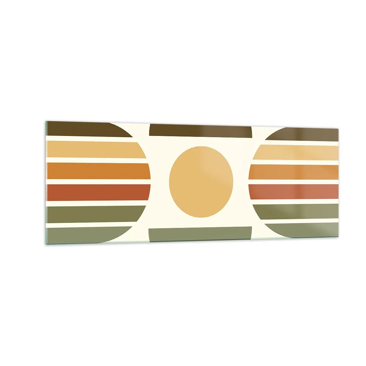 Glasbild - Bild auf glas - Geometrische Komposition mit Halbkreisen und Streifen in Erdtönen - 140x50cm - In Erdtönen - Moderne Wanddekoration für Wohnzimmer und Schlafzimmer ARTTOR