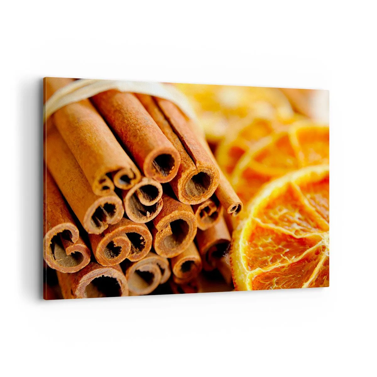 Bild auf Leinwand - Leinwandbild - Zimtstangen mit getrockneten Orangenscheiben in warmen Farben - 120x80cm - Kannst du ihr Aroma riechen? - Moderne Wanddekoration für Wohnzimmer und Schlafzimmer ARTTOR