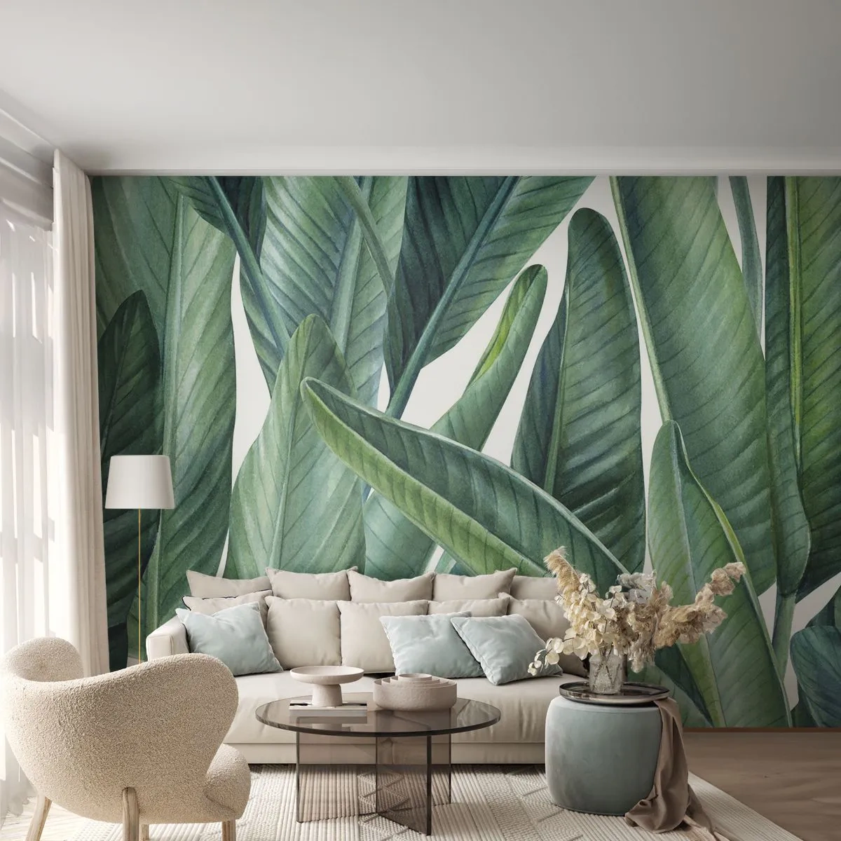 Fototapete Premium Canvas - An und für sich Grün - Grüne Blätter, Tropische Pflanze, Natur - 450x315 cm