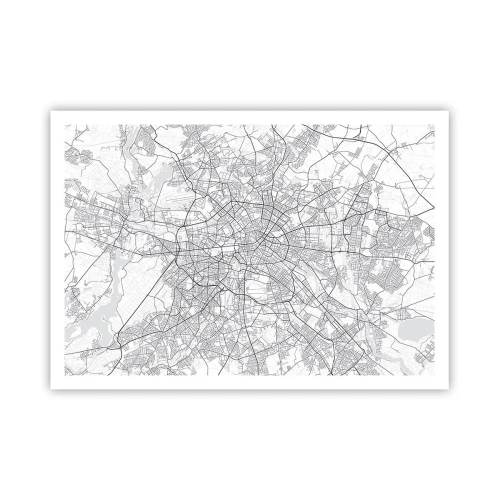 Poster - Detaillierter schwarz-weißer Stadtplan - 100x70cm - Berliner Blume - Moderne Wanddekoration für Wohnzimmer und Schlafzimmer ARTTOR