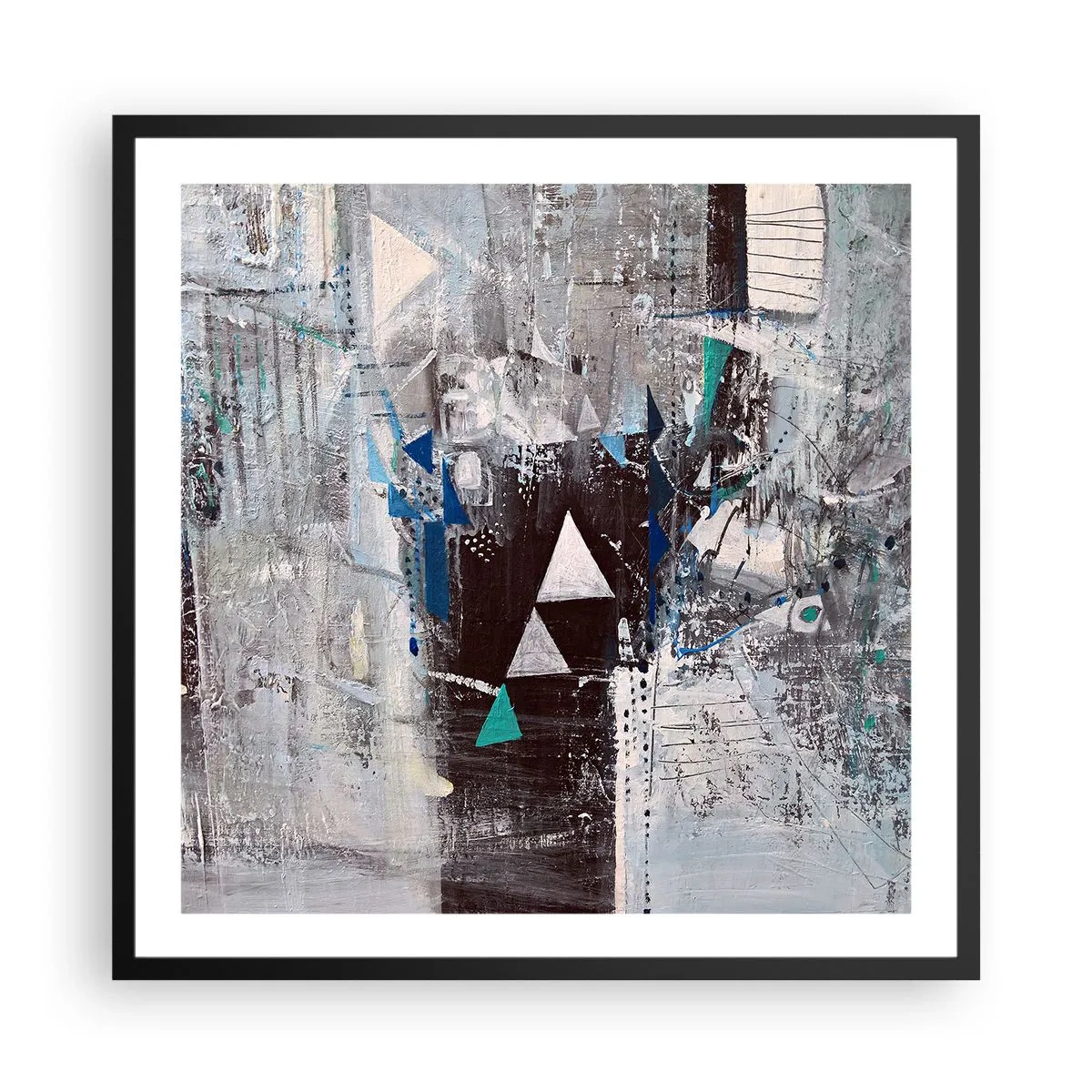 Poster in einem schwarzem Rahmen - Überschreibende Reihenfolge der Dreiecke - 60x60 cm