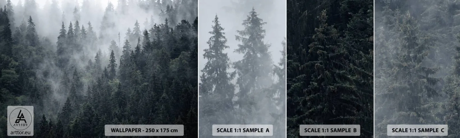 Fototapeten Muster Selbstklebend Deluxe Sticker - Walddämmerung - Landschaft, Wald, Natur - 100x30 cm