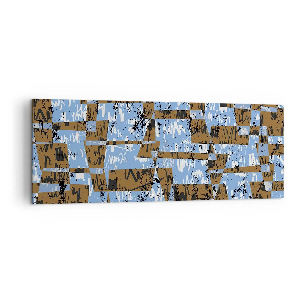 Bild auf Leinwand - Leinwandbild - Eine abstrakte Komposition aus Rechtecken in Braun- und Blautönen. - 140x50cm - Ein nicht-menschlicher Ausschnitt - Moderne Wanddekoration für Wohnzimmer und Schlafzimmer ARTTOR