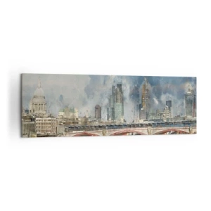 Bild auf Leinwand - Leinwandbild - Aquarellansicht der Brücke und der Skyline der Stadt - 160x50cm - London in seiner ganzen Pracht - Moderne Wanddekoration für Wohnzimmer und Schlafzimmer ARTTOR