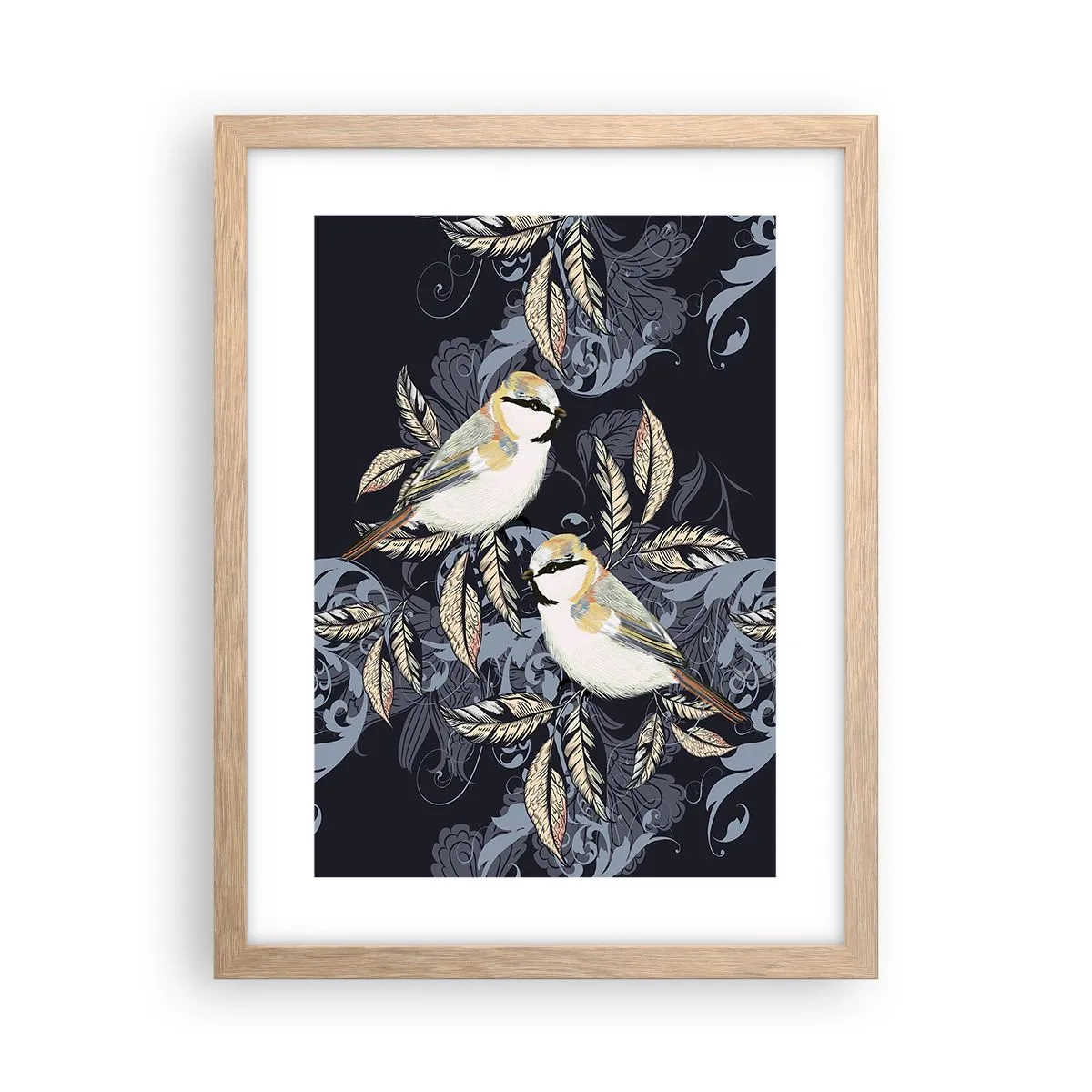 Poster in einem Rahmen aus heller Eiche - Gelb-blauer Triller - 30x40 cm