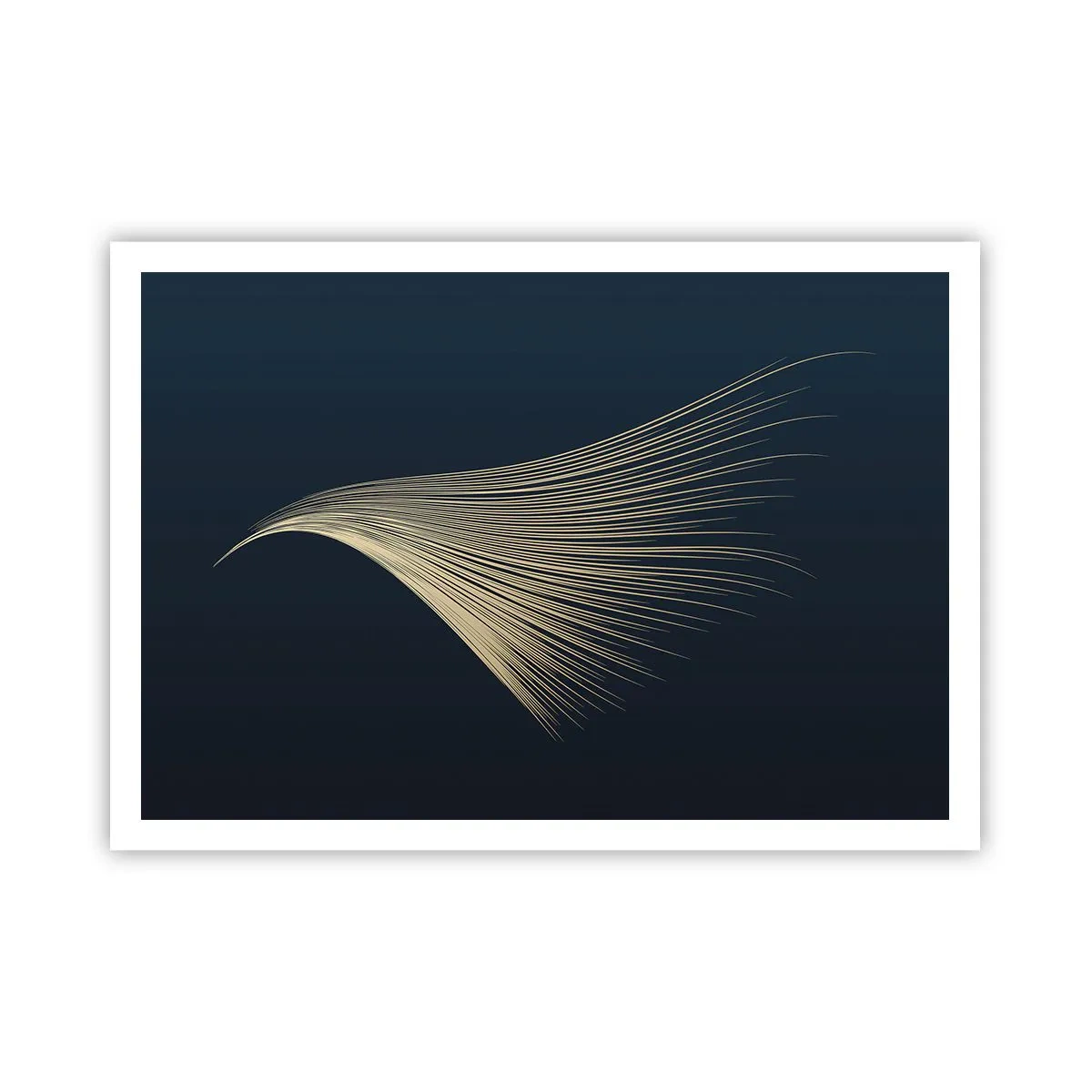 Poster - Eine zarte federähnliche Linie auf marineblauem Hintergrund - 100x70cm - Wie das Haar eines Engels - Moderne Wanddekoration für Wohnzimmer und Schlafzimmer ARTTOR