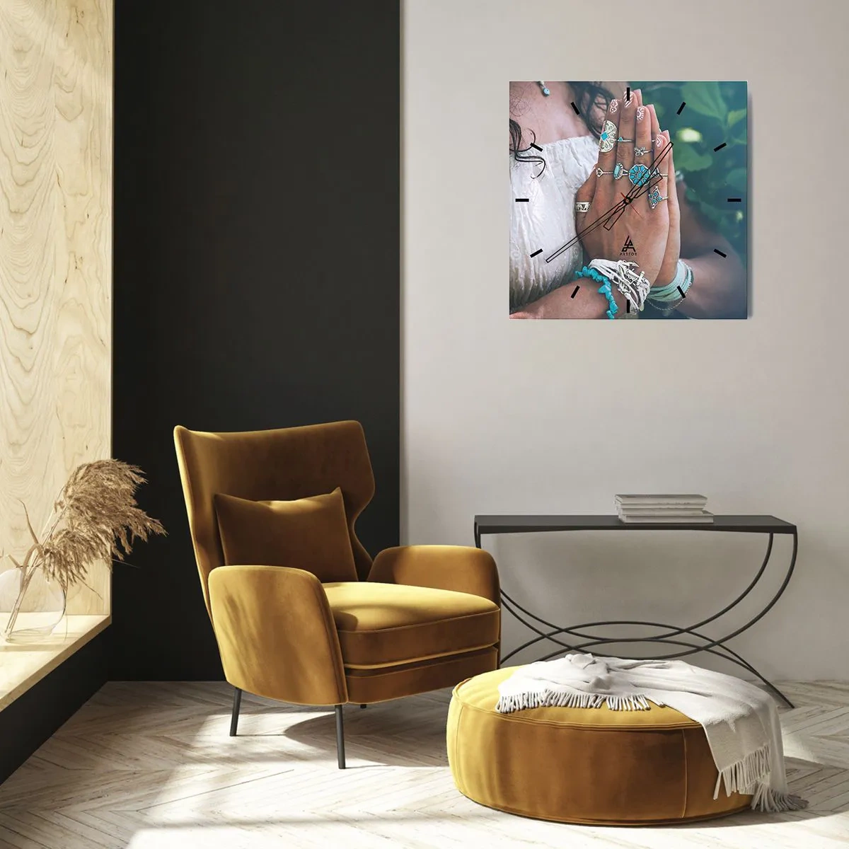 Wanduhr - Glasuhr - Willkommen im Zentrum des Seins - 40x40 cm