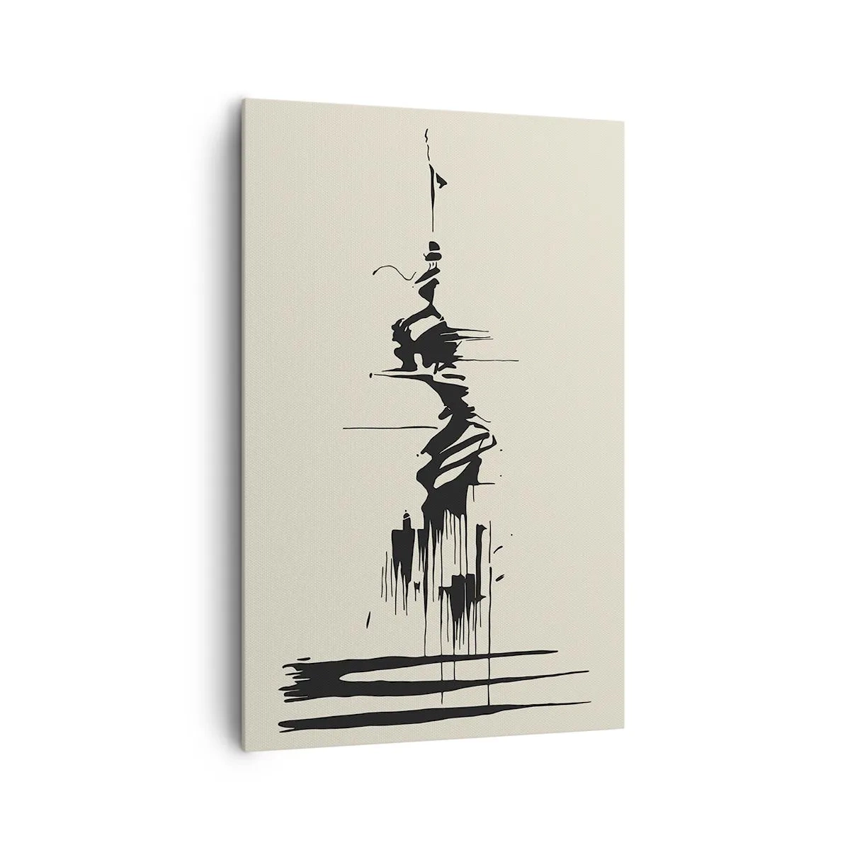 Bild auf Leinwand - Leinwandbild - Minimalistische Abstraktion mit schwarzen Linien auf hellem Hintergrund - 80x120cm - Hastige Abstraktion - Moderne Wanddekoration für Wohnzimmer und Schlafzimmer ARTTOR