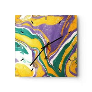 Wanduhr - Glasuhr - Abstraktes Marmormuster in lebendigen Farben - 30x30cm - Farbwellen - Moderne Wanddekoration für Wohnzimmer und Schlafzimmer ARTTOR