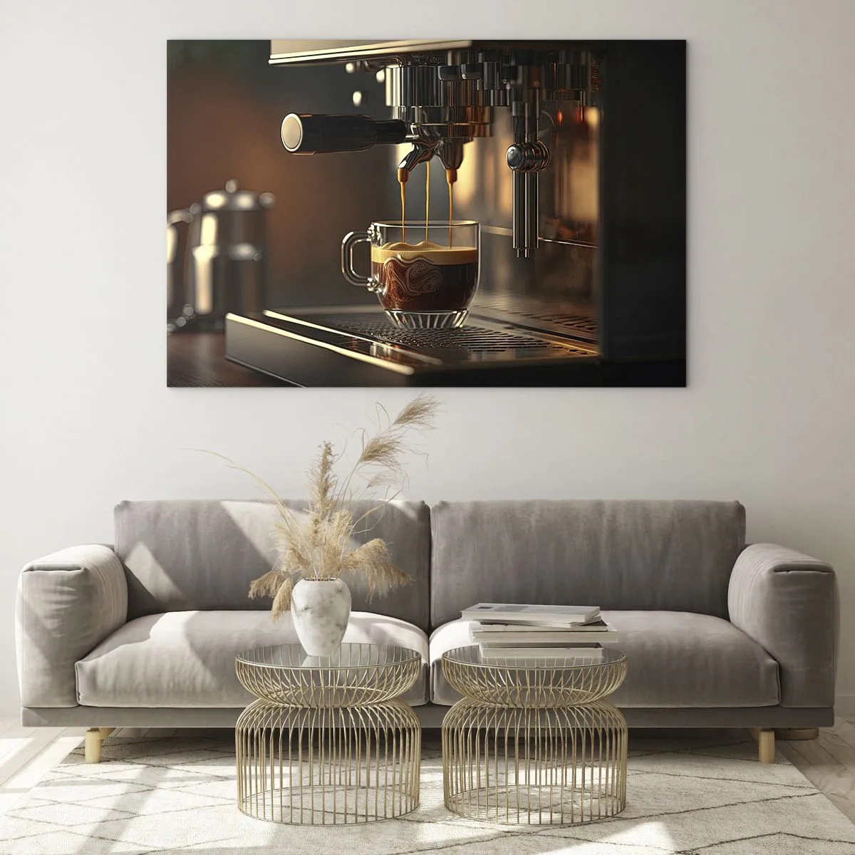 Glasbild - Bild auf glas - Espressokaffee im Glas mit Schaum - 70x50cm - Sinnliche Mischung - Moderne Wanddekoration für Wohnzimmer und Schlafzimmer ARTTOR