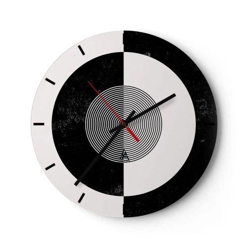 Wanduhr - Glasuhr - Schwarz-weißes abstraktes Muster mit konzentrischen Kreisen - 30x30cm - Harmonie in Schwarz und Weiß - Moderne Wanddekoration für Wohnzimmer, Küche und Schlafzimmer ARTTOR