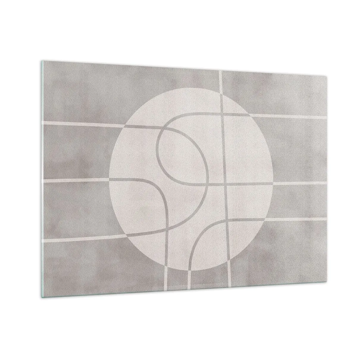 Glasbild - Bild auf glas - Beige Linien und Kreise bilden eine geometrische Komposition - 100x70cm - Kreisförmig und geradeaus - Moderne Wanddekoration für Wohnzimmer und Schlafzimmer ARTTOR