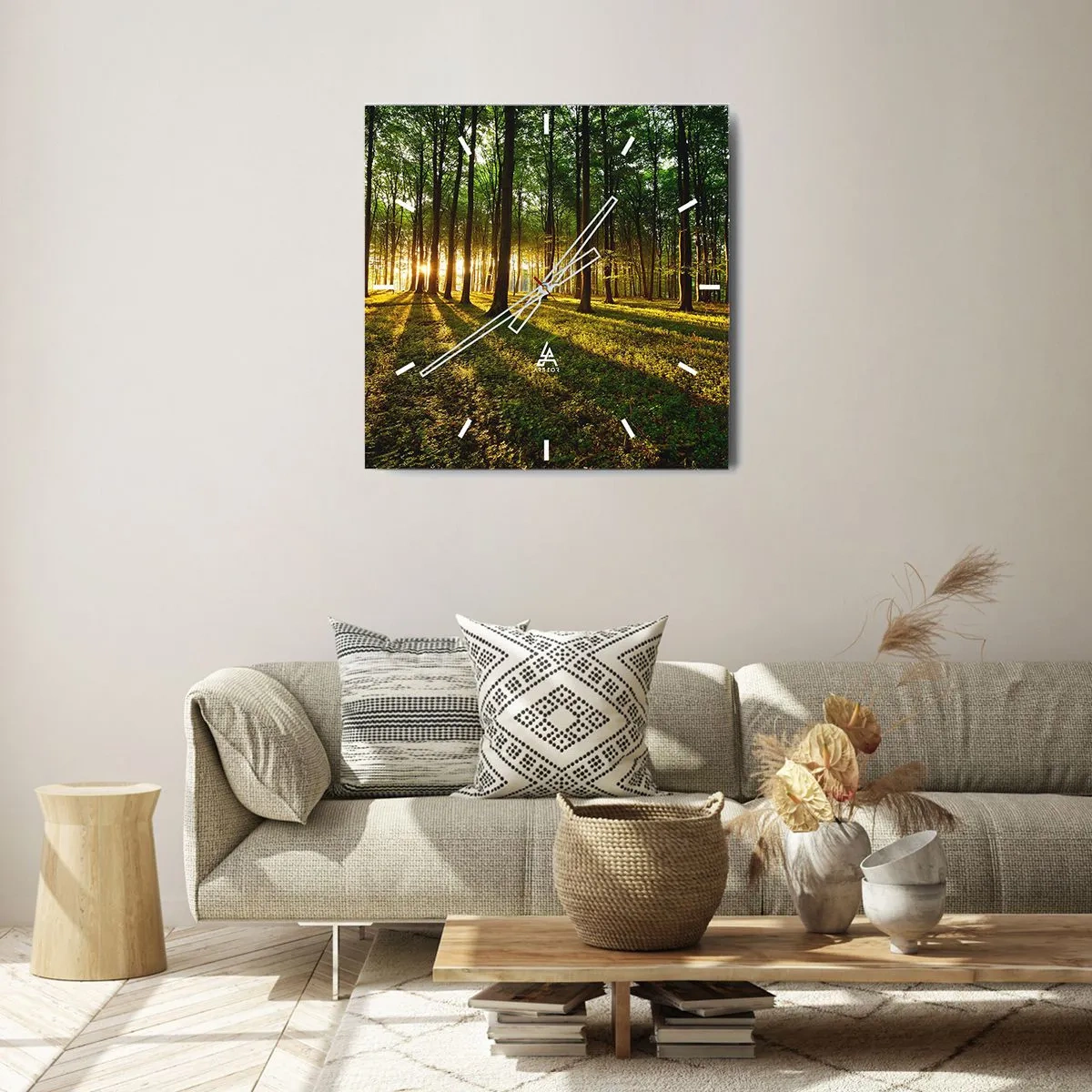Wanduhr - Glasuhr - Die untergehende Sonne im Laubwald - 30x30cm - Alle Frühlingsfotografie - Moderne Wanddekoration für Wohnzimmer und Schlafzimmer ARTTOR