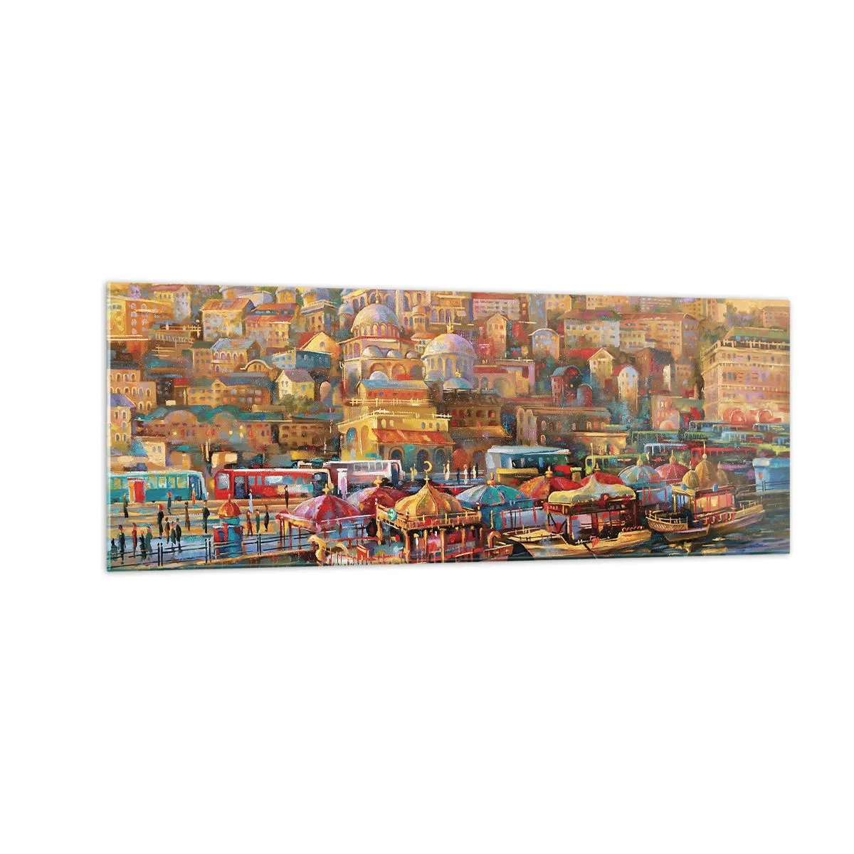Glasbild - Bild auf glas - Malerisches Panorama von Istanbul mit Blick auf die Bucht und die Stadt - 140x50cm - Istanbuler Geschichte - Moderne Wanddekoration für Wohnzimmer und Schlafzimmer ARTTOR