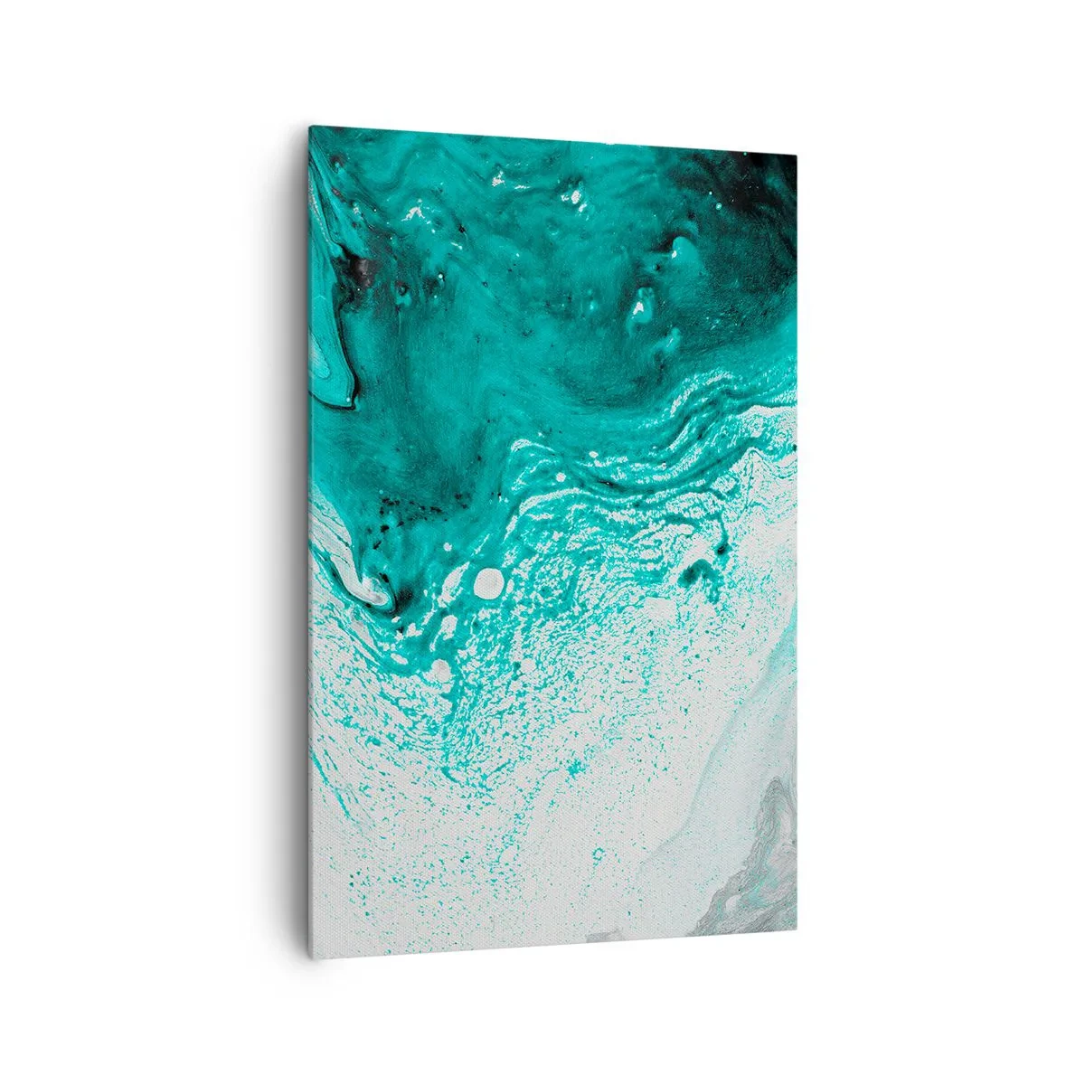 Bild auf Leinwand - Leinwandbild - Abstrakte Komposition in Türkistönen auf weißem Hintergrund - 80x120cm - Verschmelzen in Weiß und Türkis - Moderne Wanddekoration für Wohnzimmer und Schlafzimmer ARTTOR
