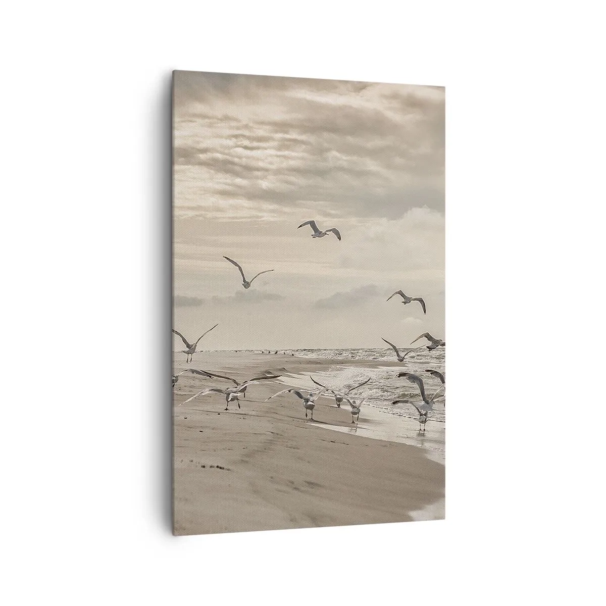 Bild auf Leinwand - Leinwandbild - Eine Möwe im Flug über einer Küstenlandschaft - 80x120cm - Meeresrauschen, Vogelgesang - Moderne Wanddekoration für Wohnzimmer und Schlafzimmer ARTTOR