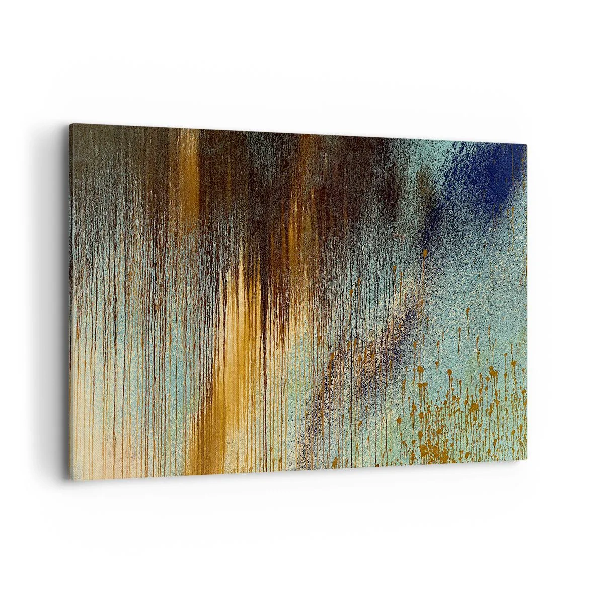 Bild auf Leinwand - Leinwandbild - Eine abstrakte Farbkomposition in Gold-, Braun- und Blautönen. - 120x80cm - Eine nicht zufällige farbenfrohe Komposition - Moderne Wanddekoration für Wohnzimmer und Schlafzimmer ARTTOR