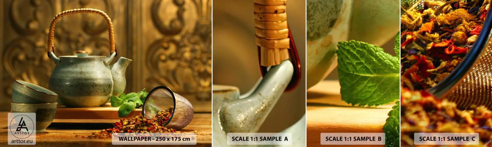 Fototapetenmuster Standard Eco - Abhandlung über das Teetrinken - Gastronomie, Tee, Getrocknete Kräuter - 100x30 cm