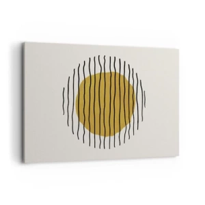 Bild auf Leinwand - Leinwandbild - Ein minimalistisches Motiv mit einem gelben Kreis und schwarzen Linien. - 120x80cm - Abstraktion, die vor Hitze zittert - Moderne Wanddekoration für Wohnzimmer und Schlafzimmer ARTTOR