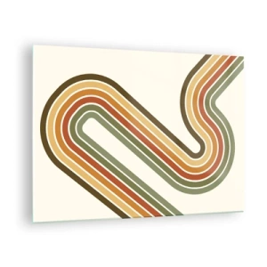 Glasbild - Bild auf glas - Geometrische Abstraktion im Retro-Stil mit Wellenlinien - 70x50cm - Zickzack zum Ziel - Moderne Wanddekoration für Wohnzimmer und Schlafzimmer ARTTOR