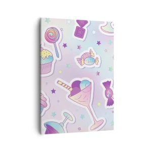 Bild auf Leinwand - Leinwandbild - Pastellmuster mit Süßigkeiten und Desserts - 50x70cm - Dass es jeden Tag ein Geburtstag wäre - Moderne Wanddekoration für Wohnzimmer und Schlafzimmer ARTTOR