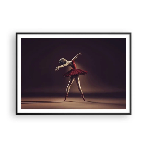 Poster in einem schwarzem Rahmen - Eine Balletttänzerin in einem roten Kleid vor dem Hintergrund einer Bühne - 100x70cm - Eine Primaballerina - Moderne Wanddekoration für Wohnzimmer und Schlafzimmer ARTTOR