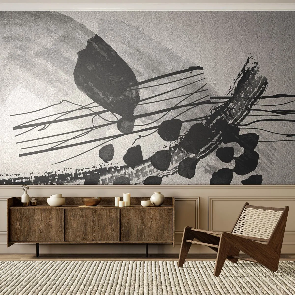 Fototapete Premium Canvas - Organische Schwarz-Weiß-Abstraktion - Abstraktion, Modern, Stück - 400x280 cm
