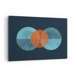 Bild auf Leinwand - Leinwandbild - Geometrische Kreise in Blau- und Orangetönen - 100x70cm - Symmetrische Komposition - Moderne Wanddekoration für Wohnzimmer und Schlafzimmer ARTTOR