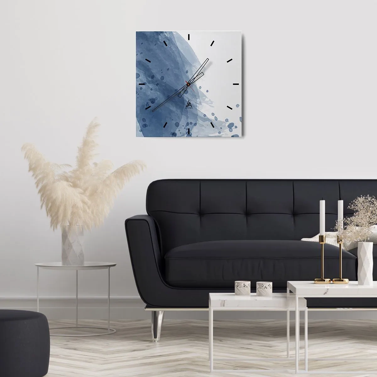 Wanduhr - Glasuhr - Abstrakte Flecken und Streifen in Blautönen - 30x30cm - Blauer Tüll - Moderne Wanddekoration für Wohnzimmer und Schlafzimmer ARTTOR