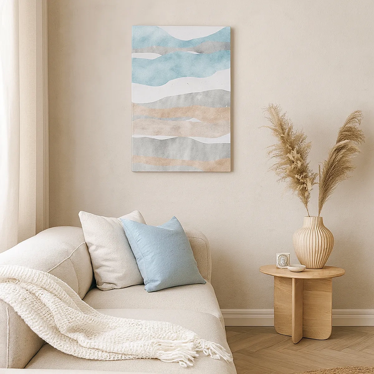 Bild auf Leinwand - Leinwandbild - Abstrakte Streifen in Pastelltönen - 50x70cm - Studie über Nähe - Moderne Wanddekoration für Wohnzimmer und Schlafzimmer ARTTOR