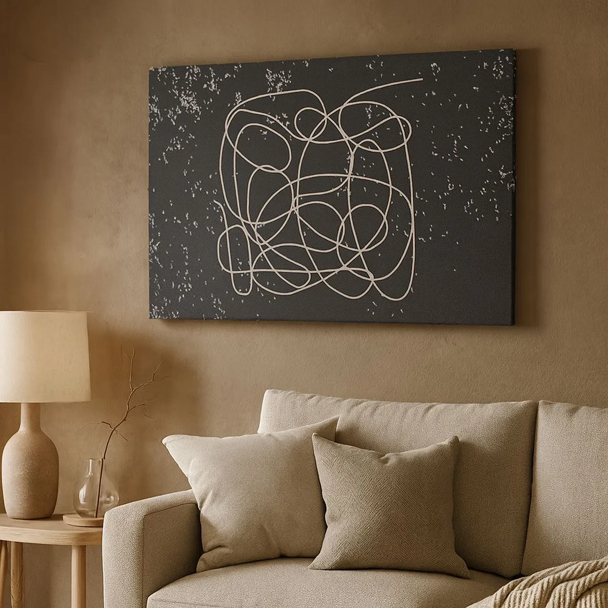 Bild auf Leinwand - Leinwandbild - Abstrakte Linie auf schwarzem Hintergrund mit feinen Details - 70x50cm - Wandernde, umherschweifende Gedanken - Moderne Wanddekoration für Wohnzimmer und Schlafzimmer ARTTOR