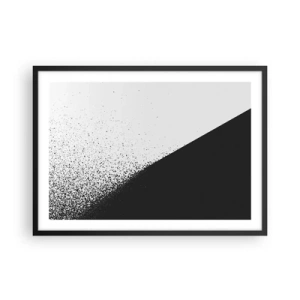 Poster in einem schwarzem Rahmen - Minimalistische Abstraktion in Schwarz und Weiß mit verstreuten Punkten - 70x50cm - Immer schneller, immer mehr - Moderne Wanddekoration für Wohnzimmer und Schlafzimmer ARTTOR