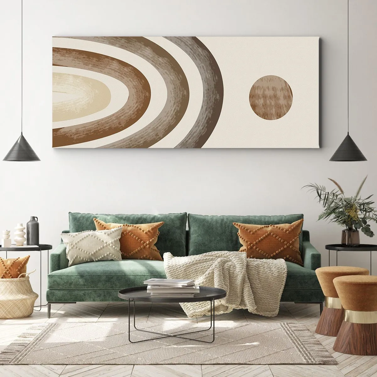 Bild auf Leinwand - Leinwandbild - Geometrisches Planetenmotiv in Brauntönen - 120x50cm - In einer weit entfernten Galaxie - Moderne Wanddekoration für Wohnzimmer und Schlafzimmer ARTTOR