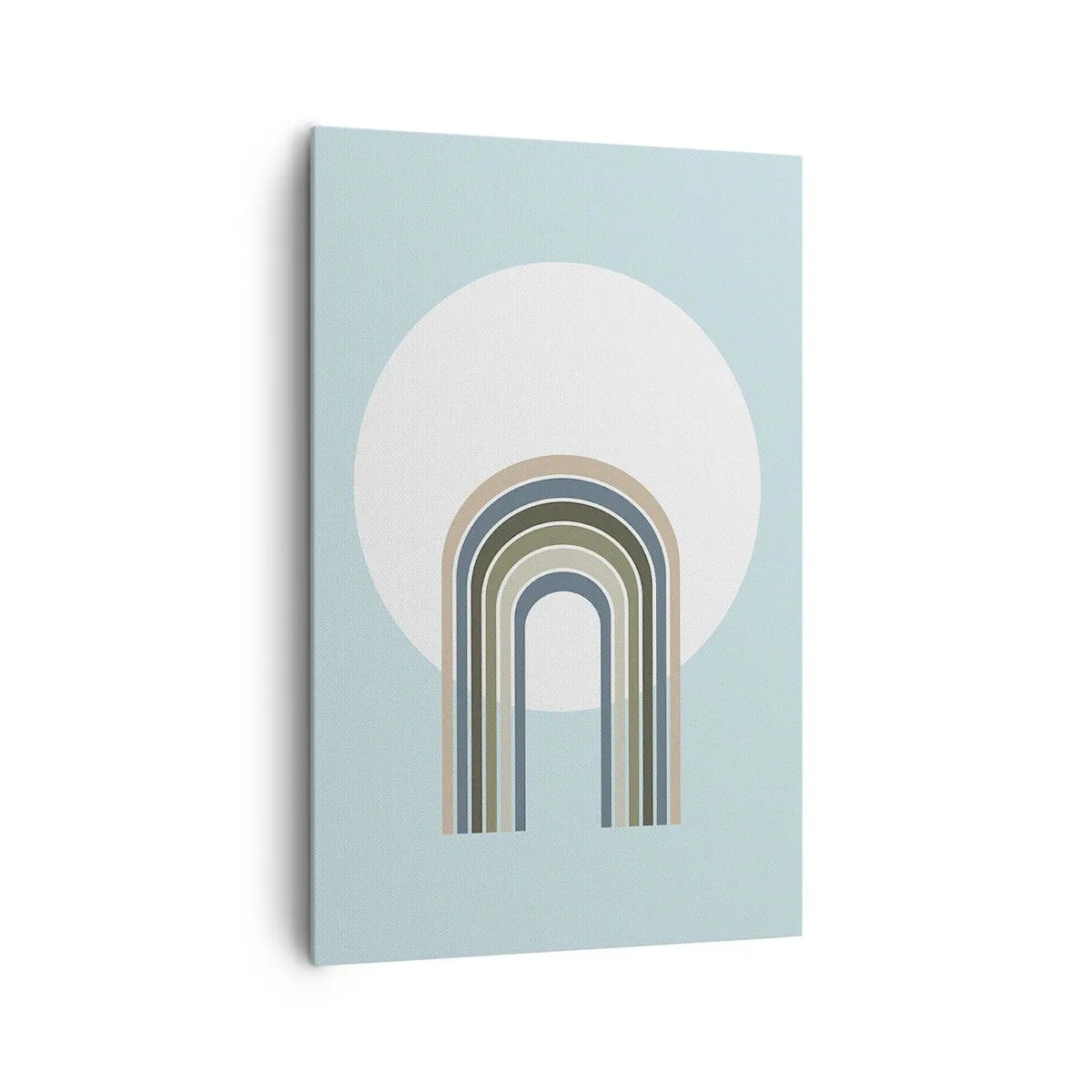 Bild auf Leinwand - Leinwandbild - Eine minimalistische Komposition mit einem Kreis und Linien auf pastellfarbenem Hintergrund. - 80x120cm - Unwiderstehliche Anziehungskraft - Moderne Wanddekoration für Wohnzimmer und Schlafzimmer ARTTOR