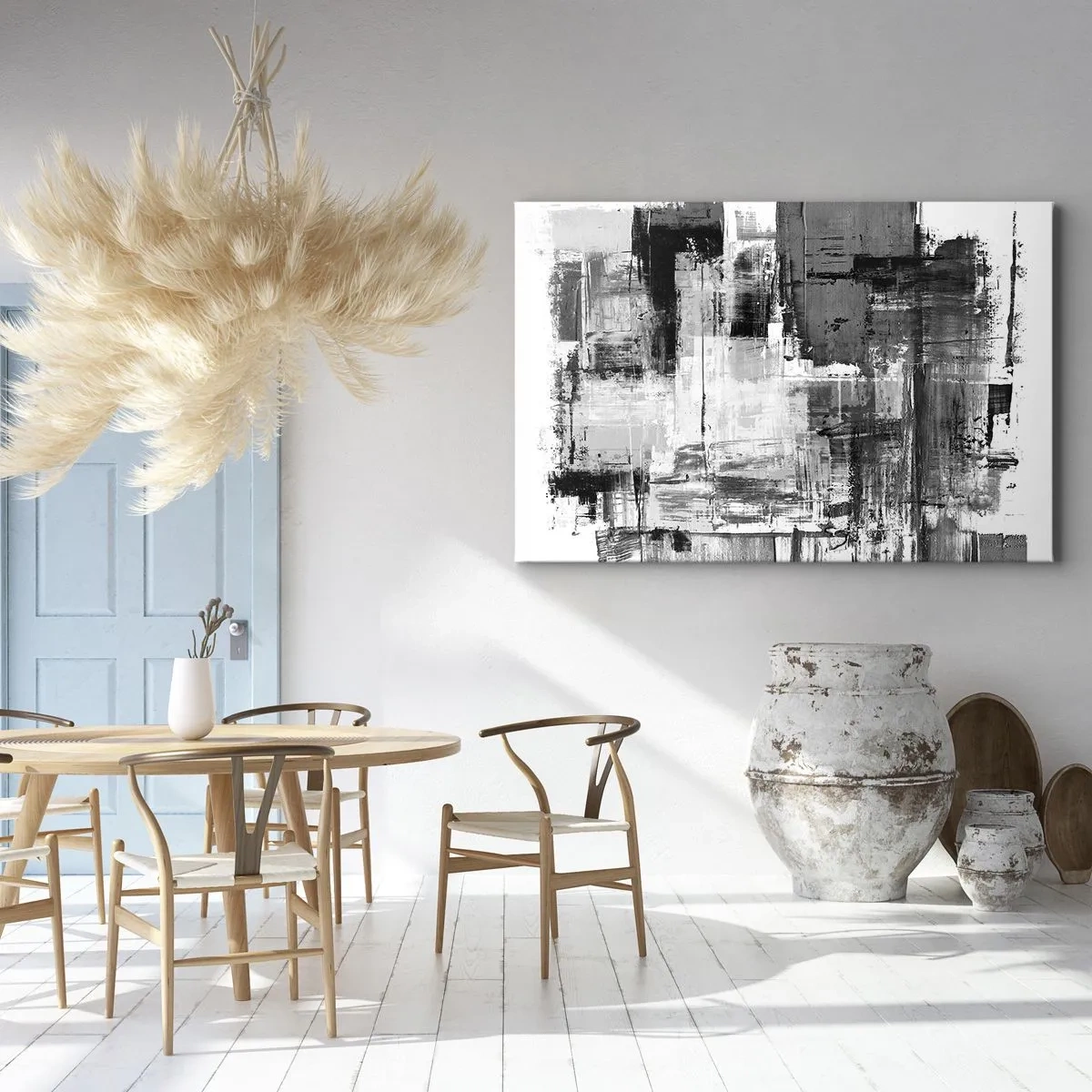 Bild auf Leinwand - Leinwandbild - Abstrakte Komposition in Schwarz, Weiß und Grau - 70x50cm - Wunderschönes Grau - Moderne Wanddekoration für Wohnzimmer und Schlafzimmer ARTTOR