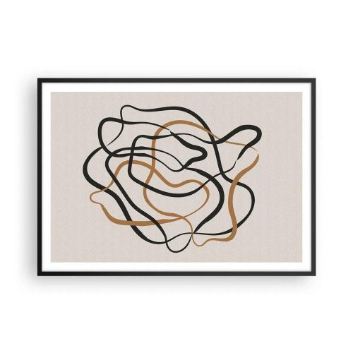 Poster in einem schwarzem Rahmen - Verworrene Linien in Schwarz und Gold auf hellem Hintergrund - 100x70cm - Alles ging schief - Moderne Wanddekoration für Wohnzimmer und Schlafzimmer ARTTOR